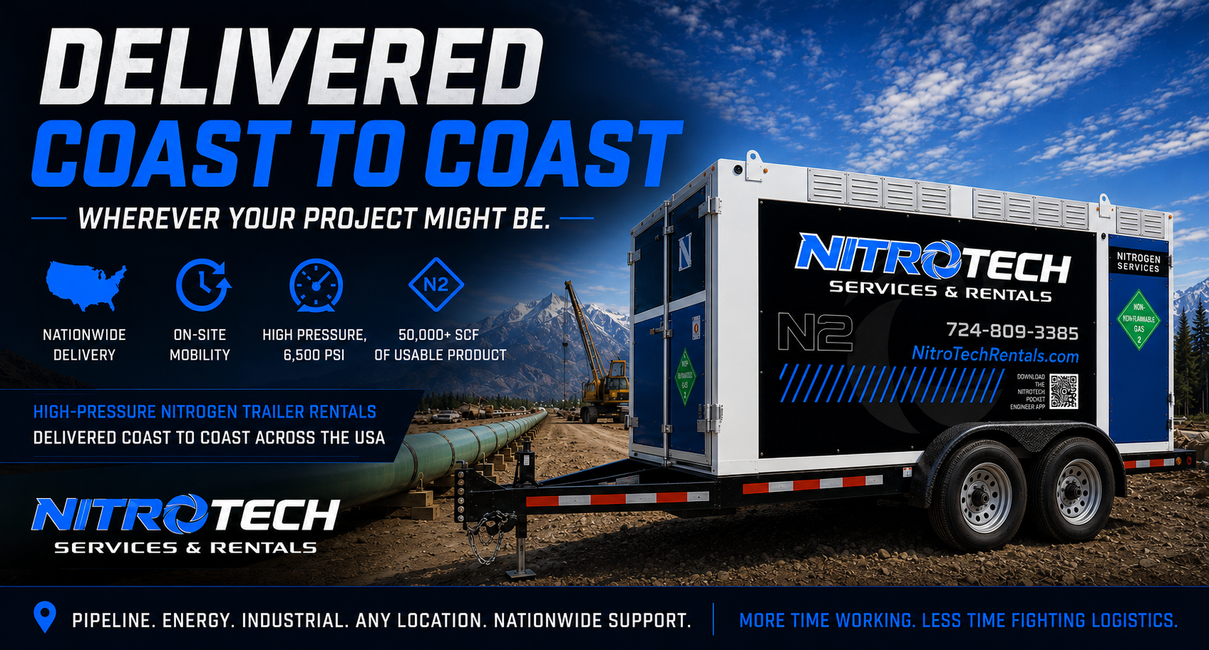 NitroTech nitrogen trailer rentals delivered coast to coast across the USA
