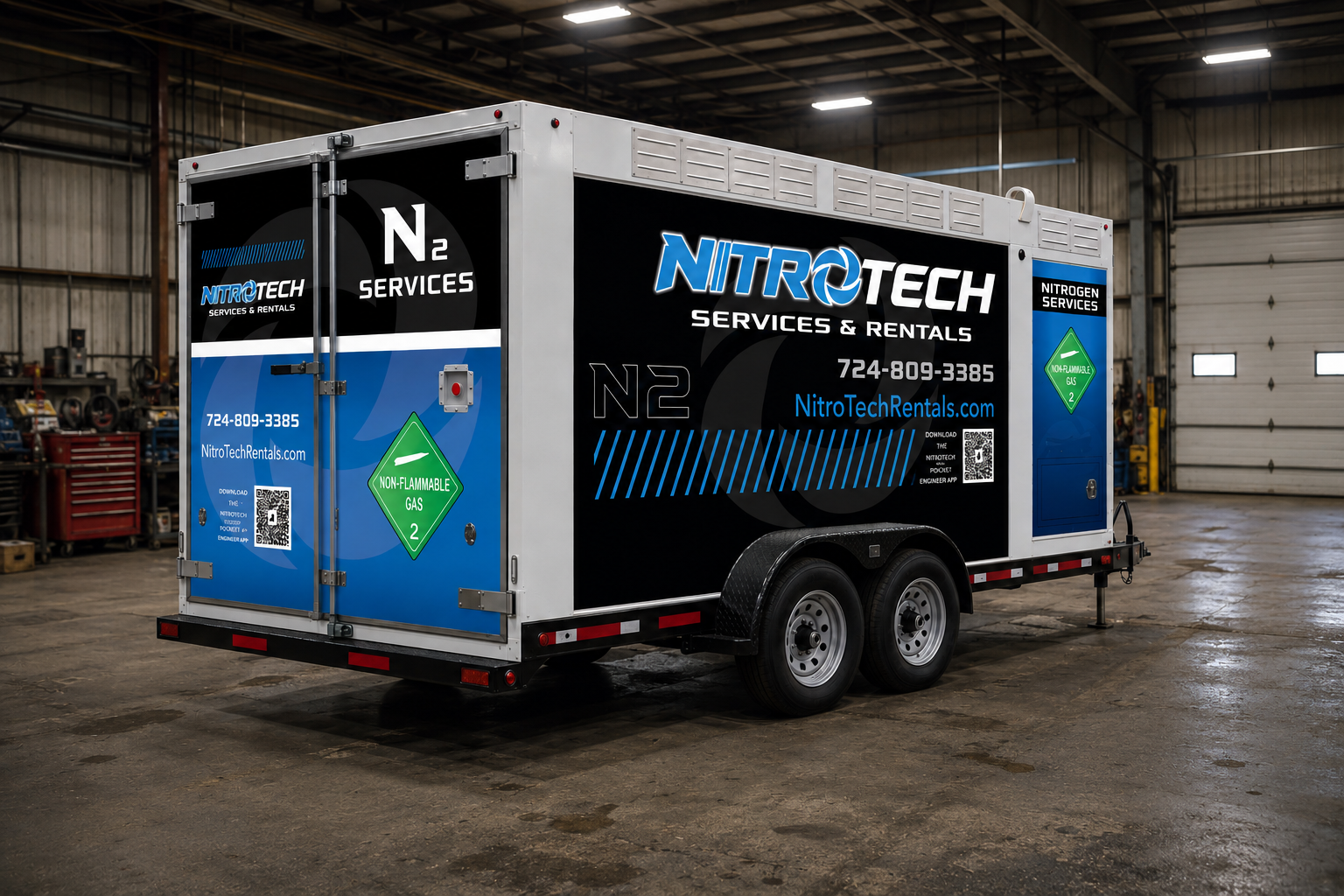 NitroTech high-pressure nitrogen trailer unit for pipeline purging and pressure testing